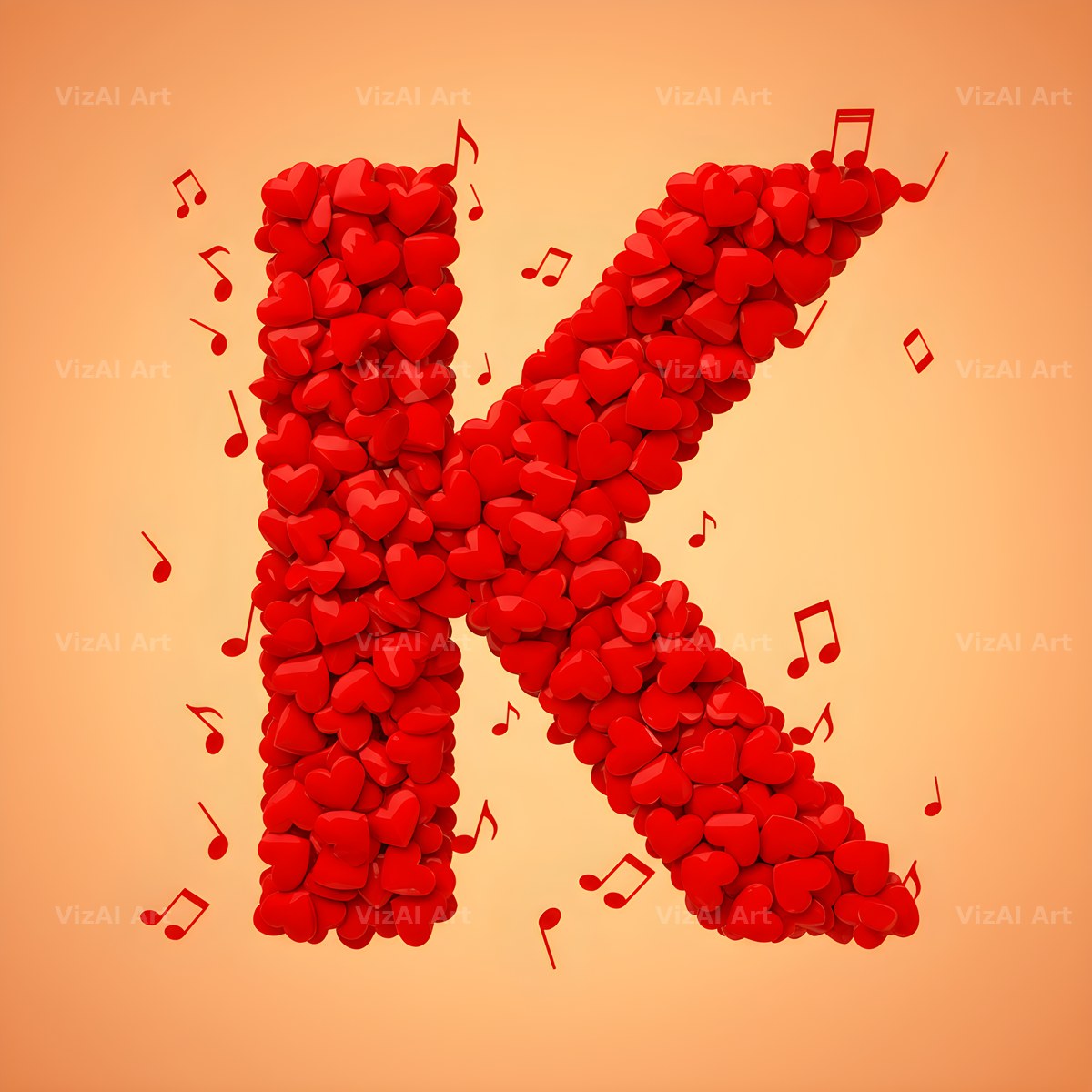 Red Heart Petal alphabet letter K