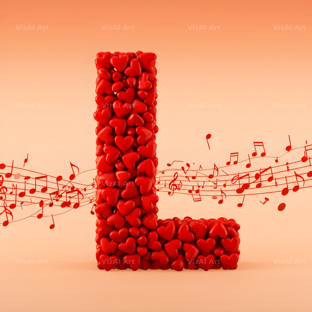 Red Heart Petal alphabet letter L