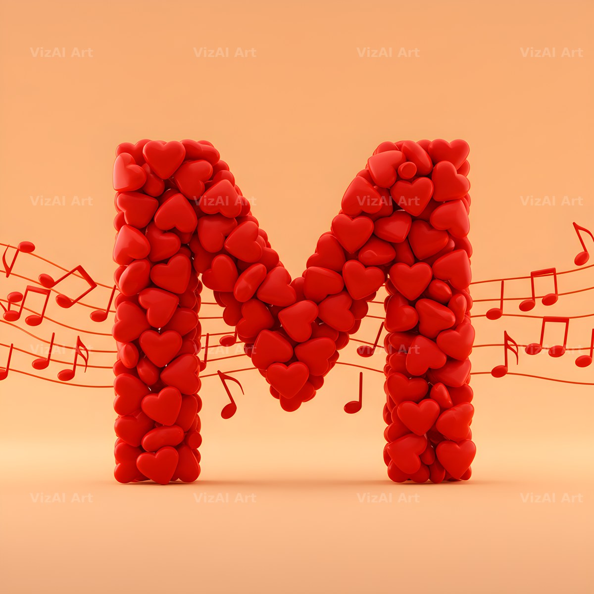 Red Heart Petal alphabet letter M