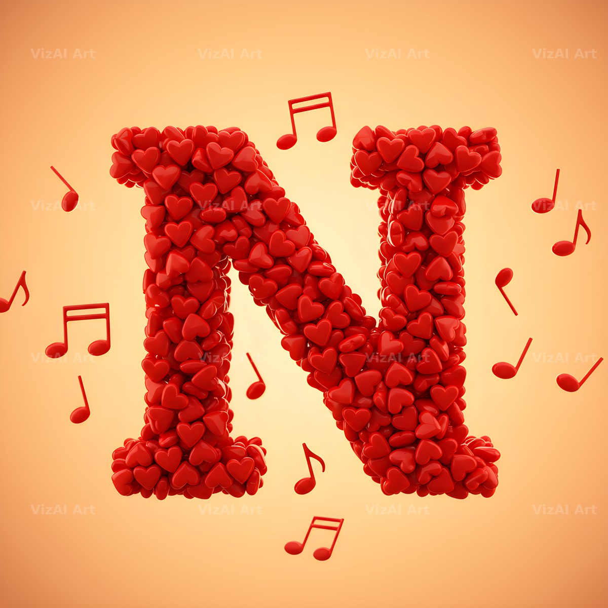 Red Heart Petal alphabet letter N