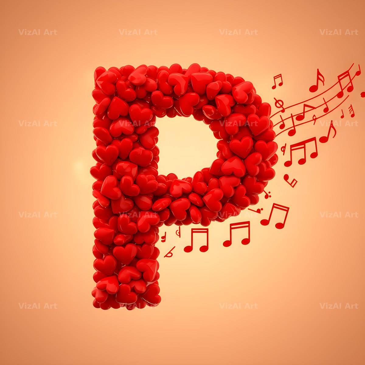 Red Heart Petal alphabet letter P