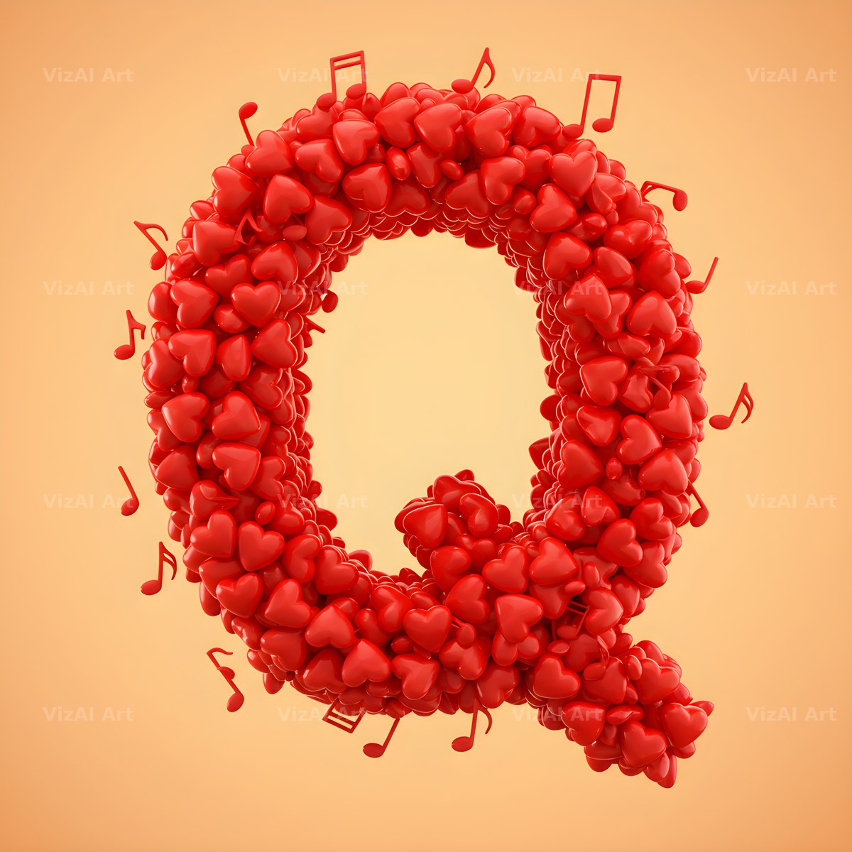 Red Heart Petal alphabet letter Q