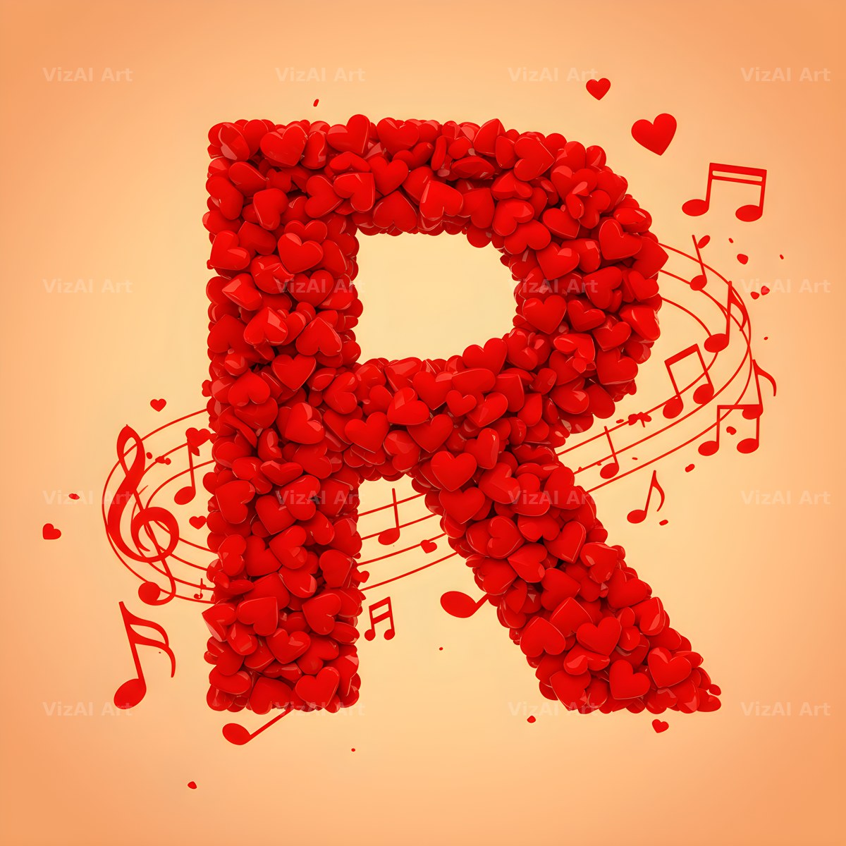 Red Heart Petal alphabet letter R