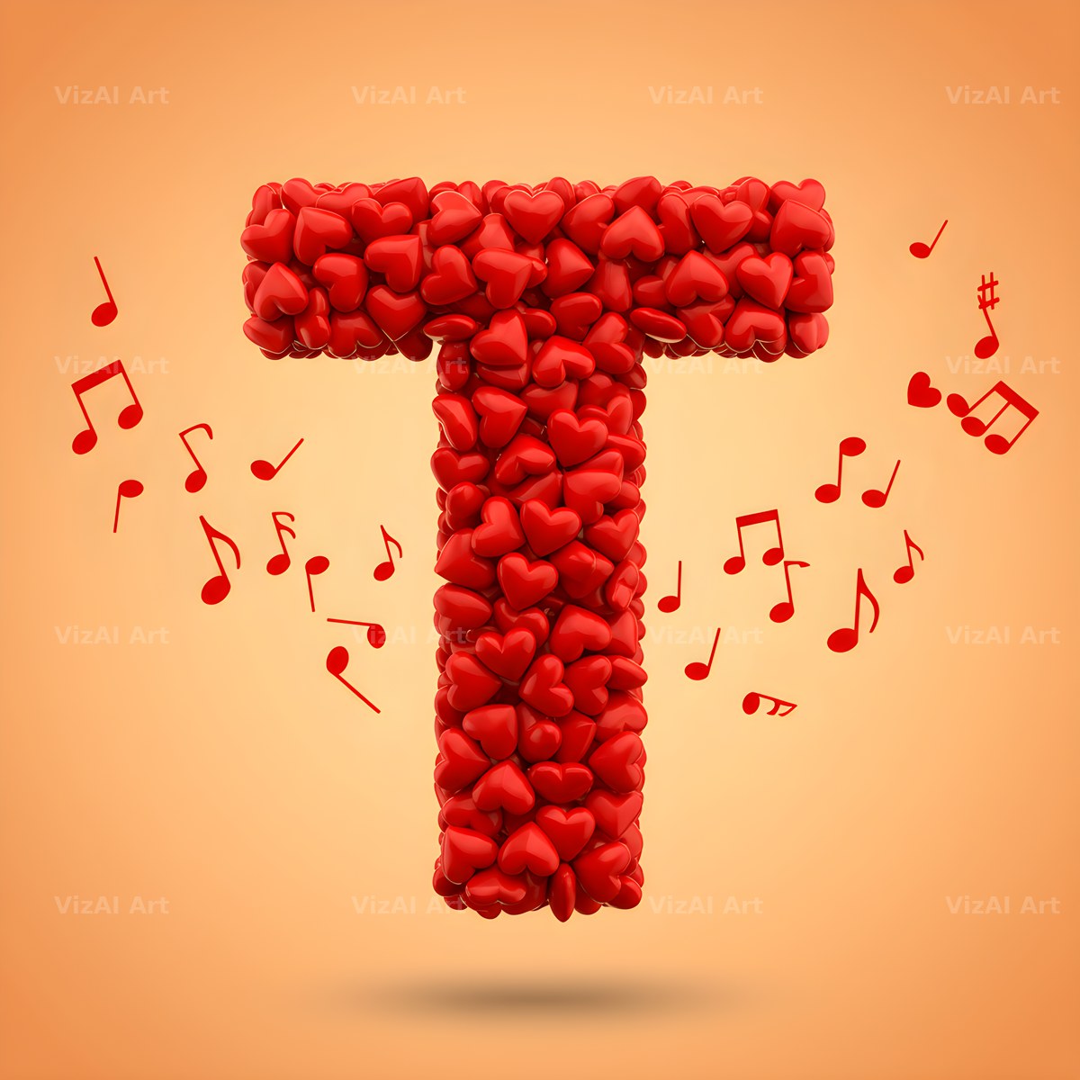 Red Heart Petal alphabet letter T