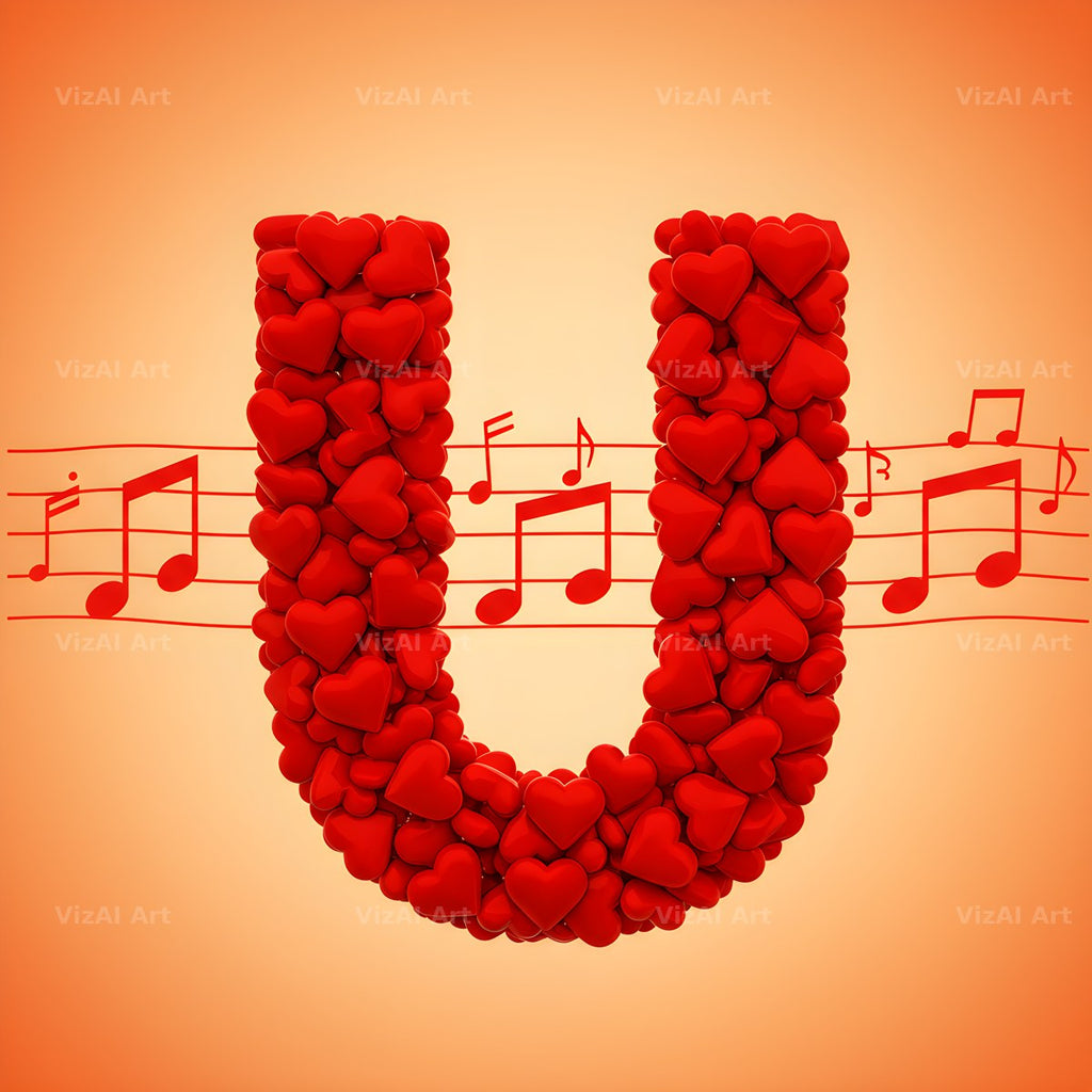 Red Heart Petal alphabet letter U