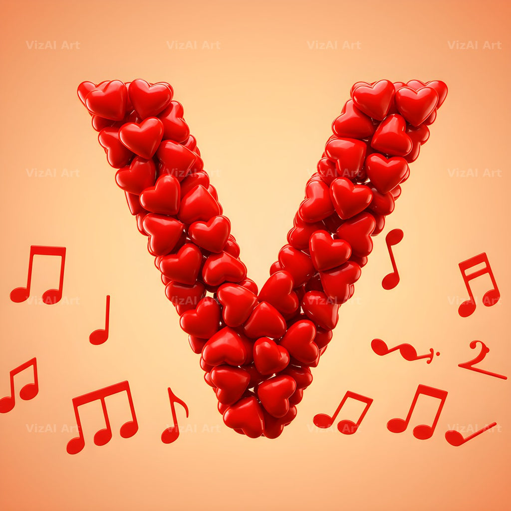 Red Heart Petal alphabet letter V