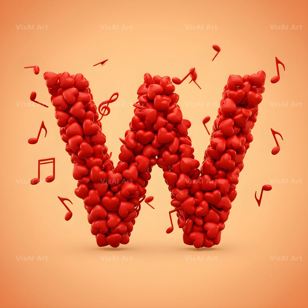 Red Heart Petal alphabet letter W
