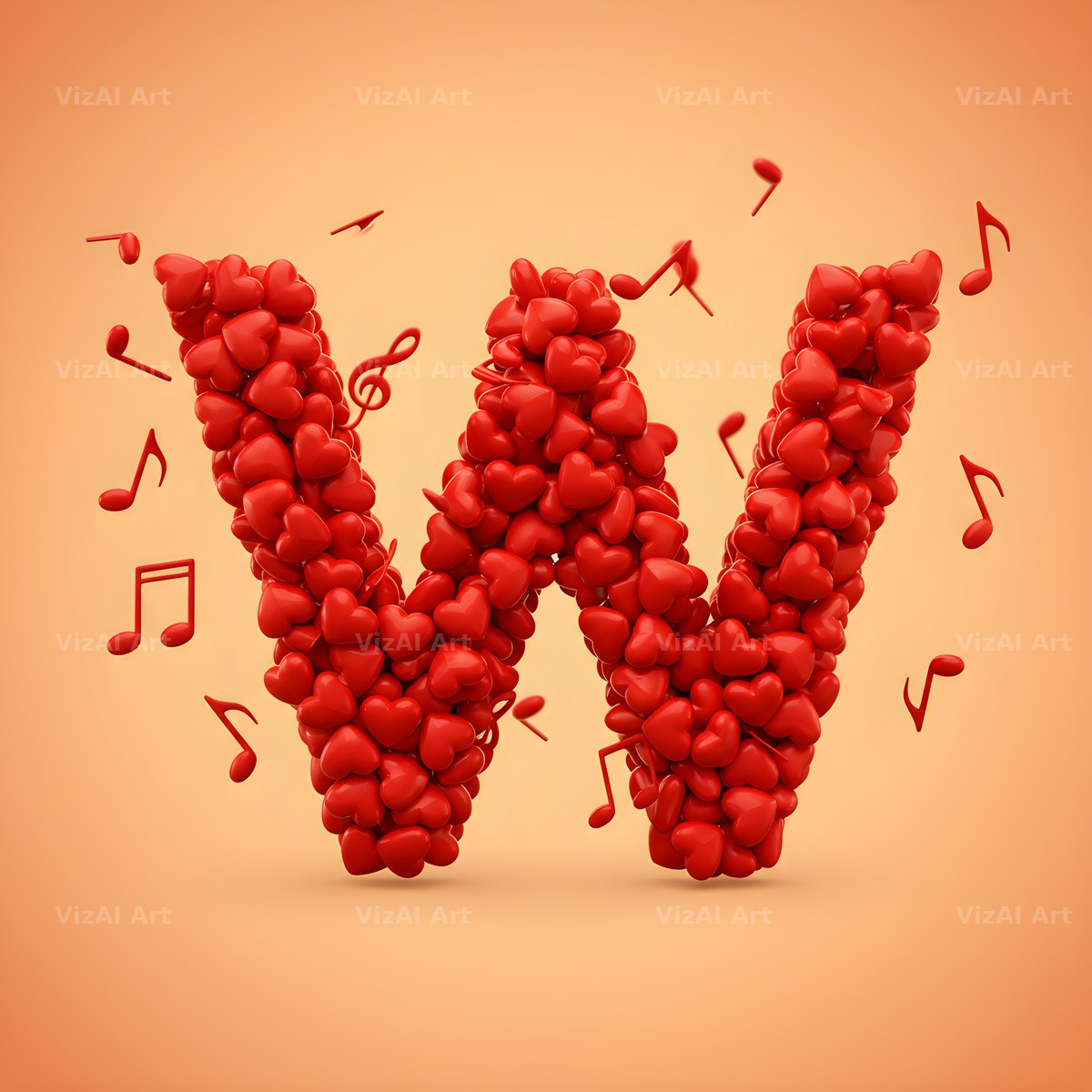 Red Heart Petal alphabet letter W