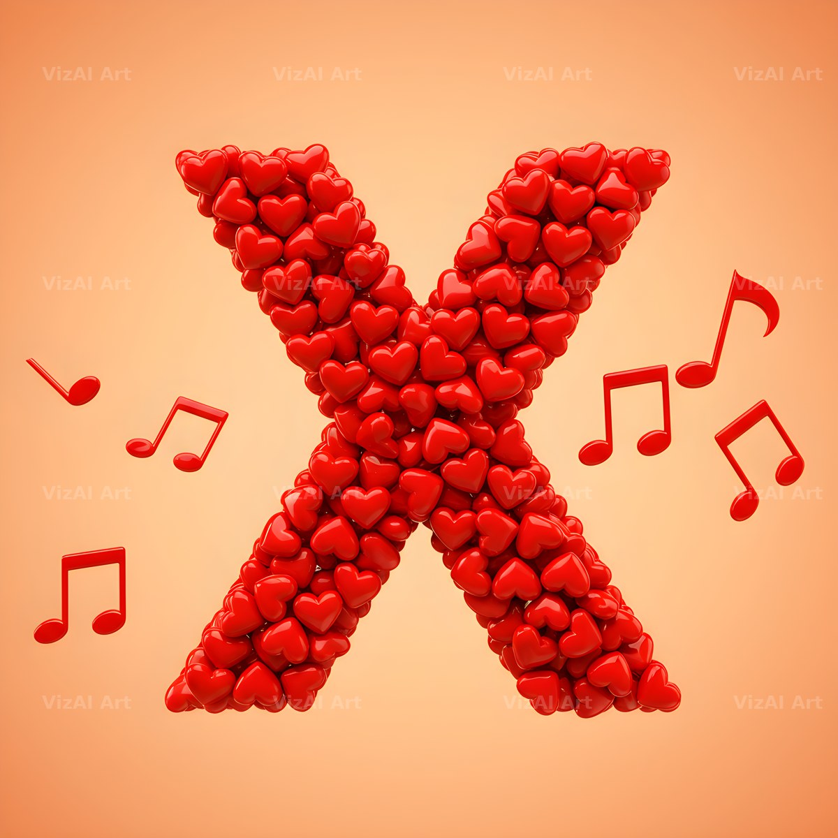 Red Heart Petal alphabet letter X