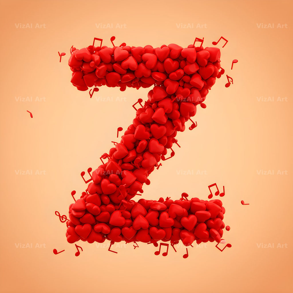 Red Heart Petal alphabet letter Z