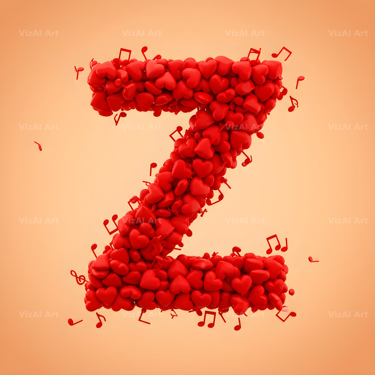 Red Heart Petal alphabet letter Z