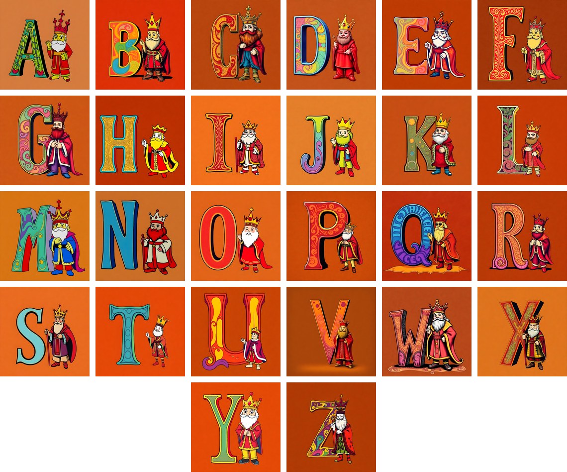 Royal King Court alphabet — all 26 letters