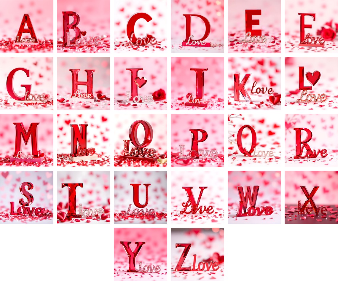 Romantic Love Letter alphabet — all 26 letters