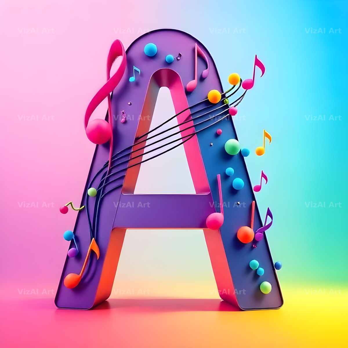 Rainbow Music Style alphabet letter A