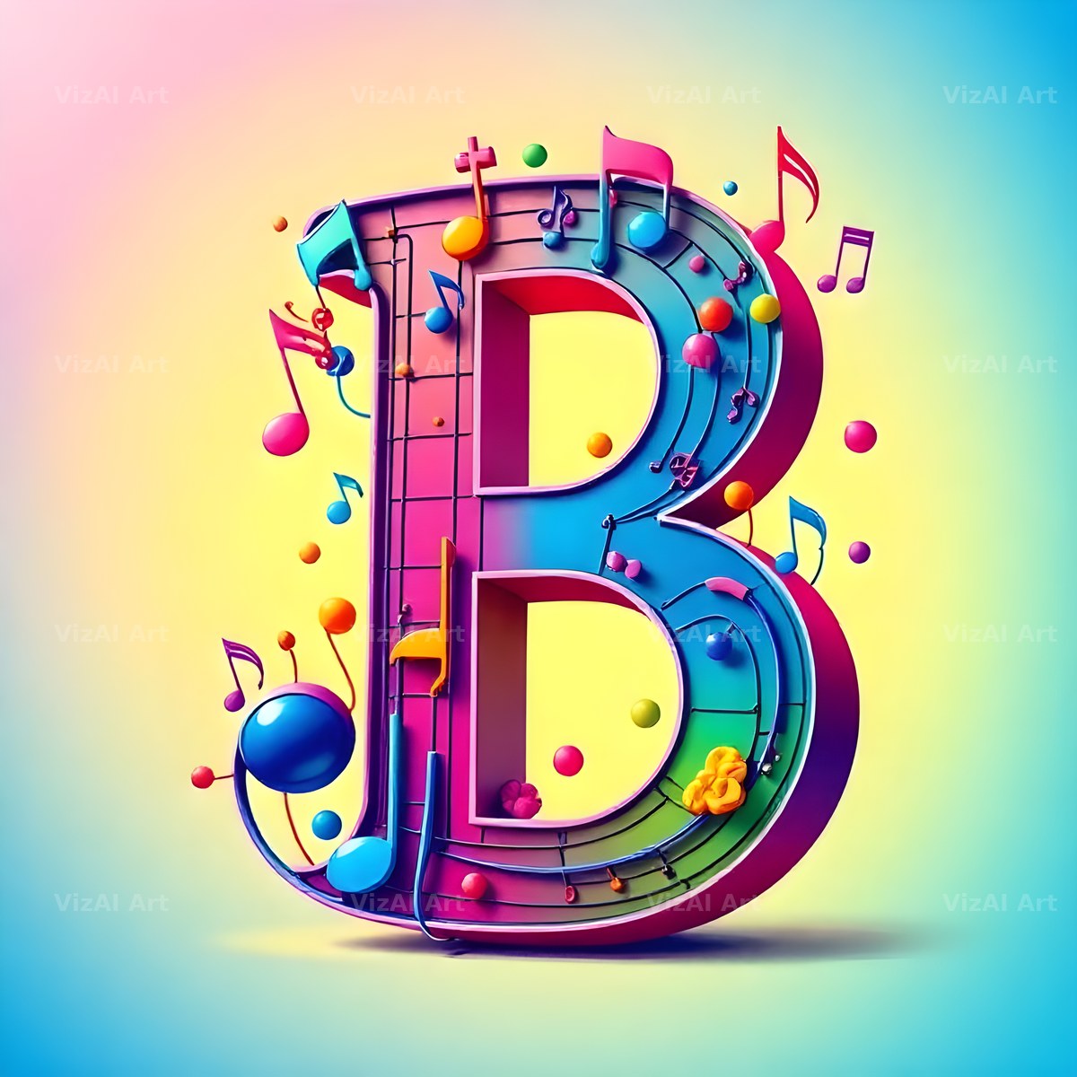Rainbow Music Style alphabet letter B
