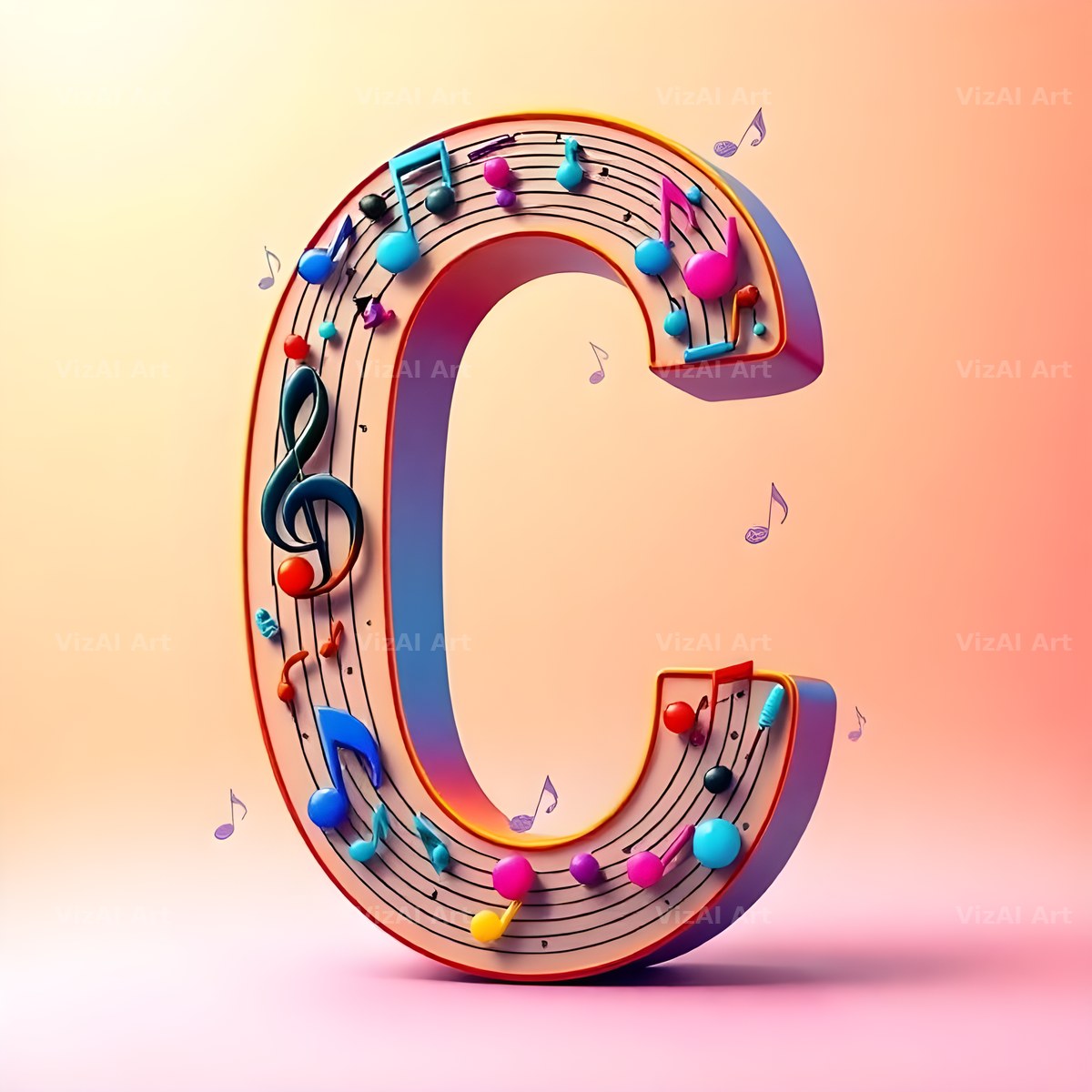 Rainbow Music Style alphabet letter C