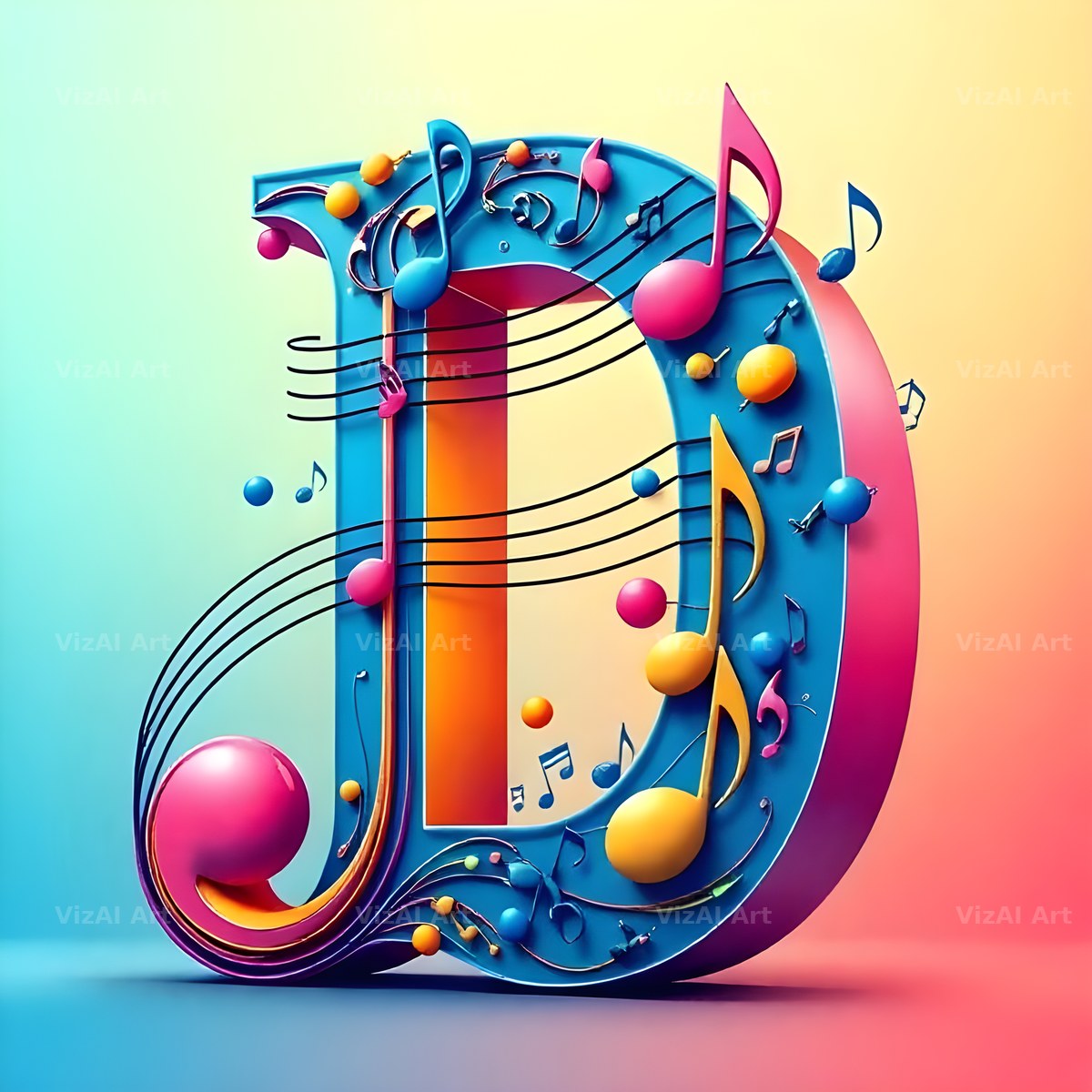 Rainbow Music Style alphabet letter D