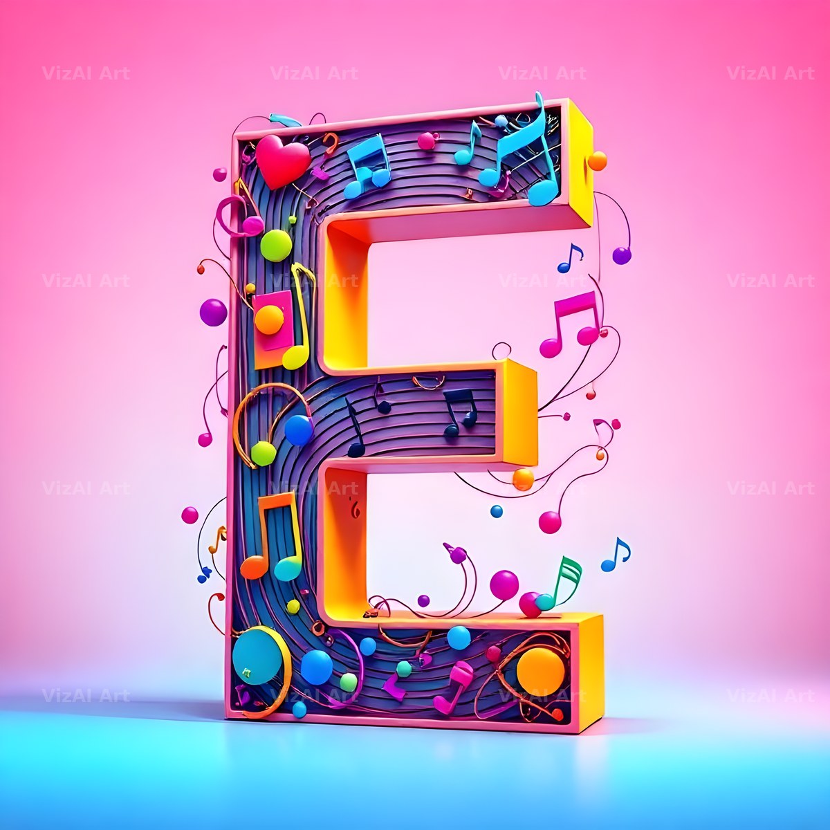 Rainbow Music Style alphabet letter E