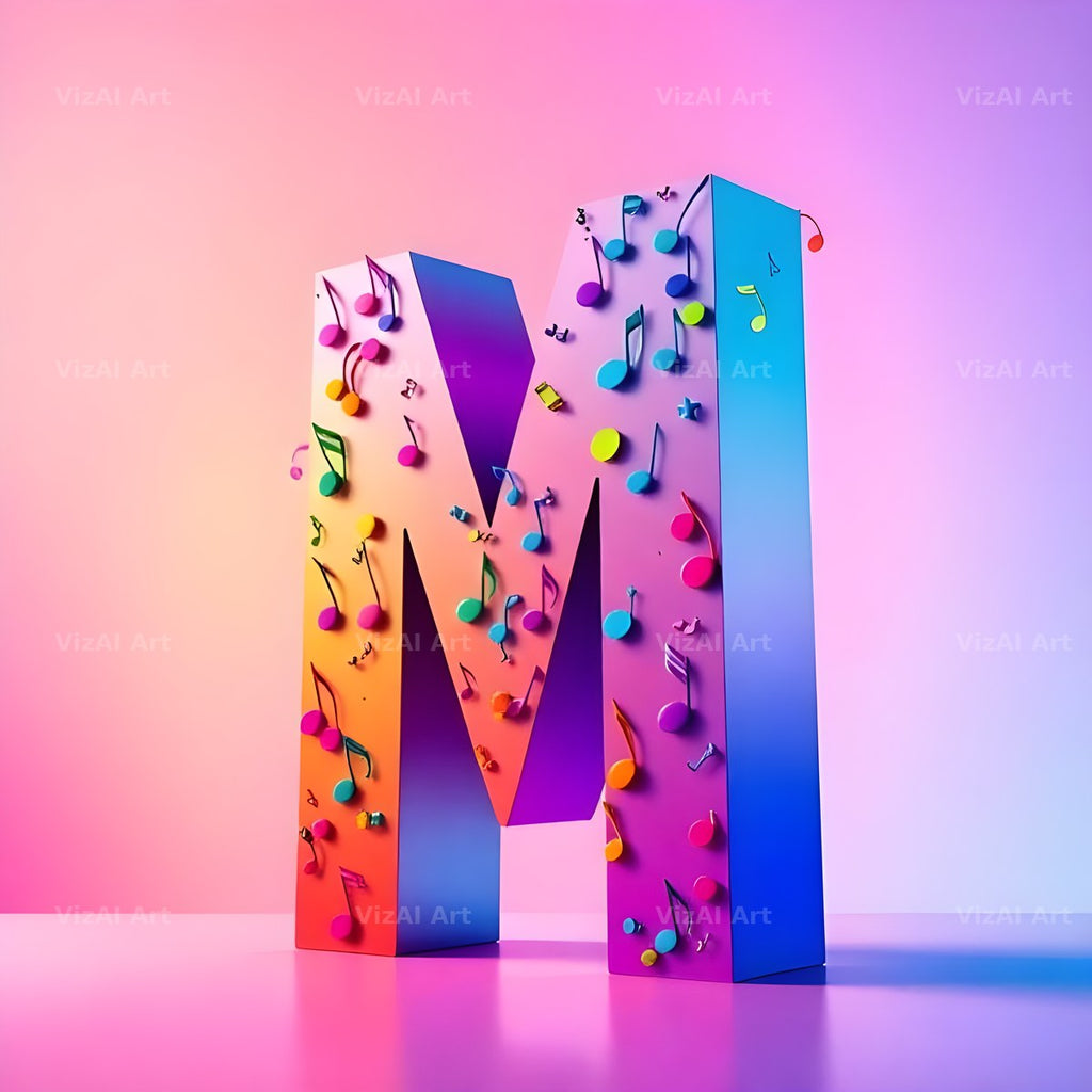 Rainbow Music Style alphabet letter M