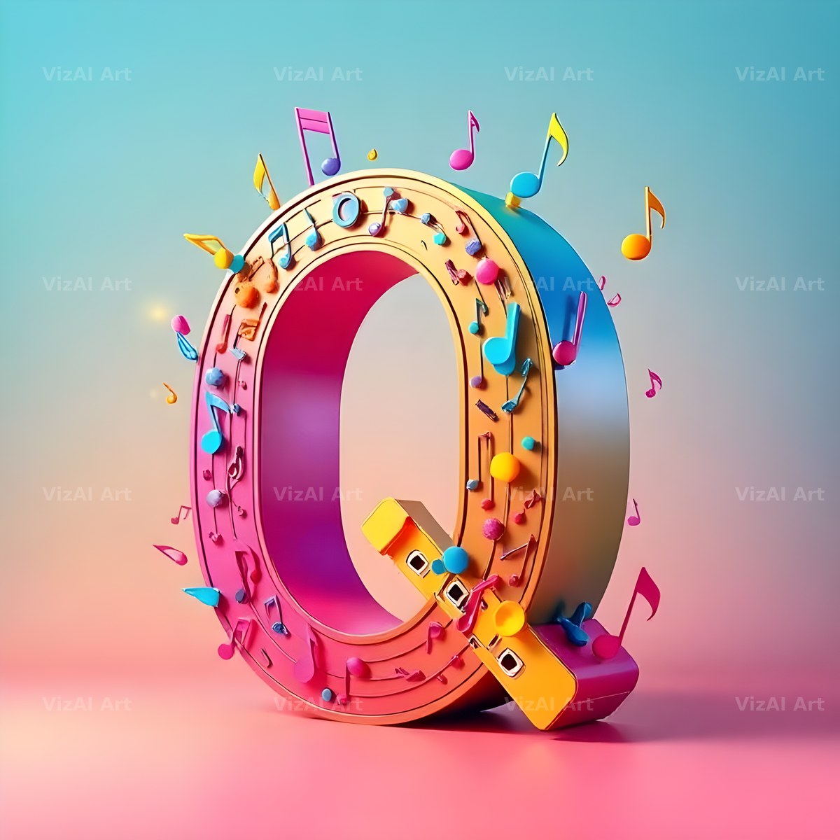 Rainbow Music Style alphabet letter Q