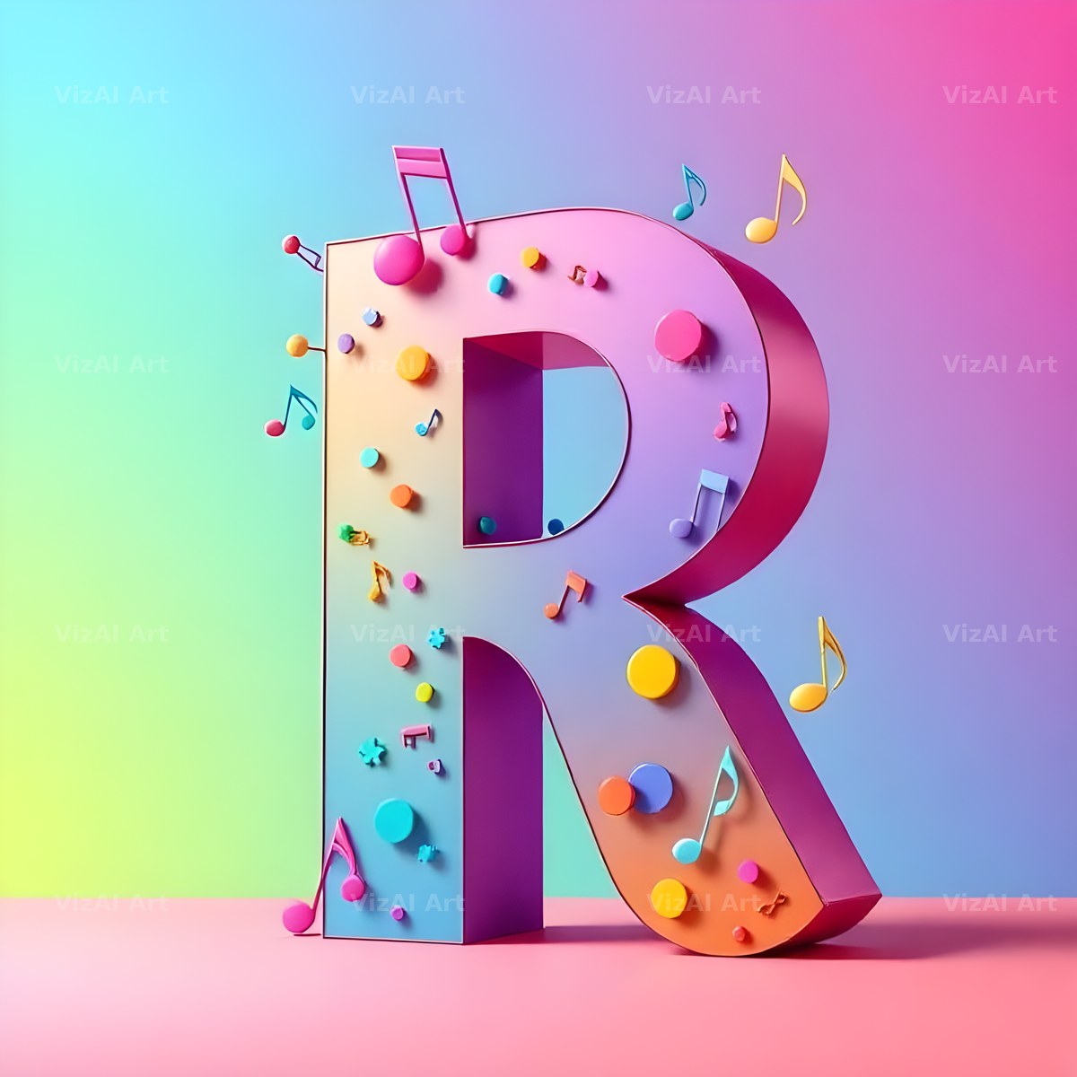 Rainbow Music Style alphabet letter R
