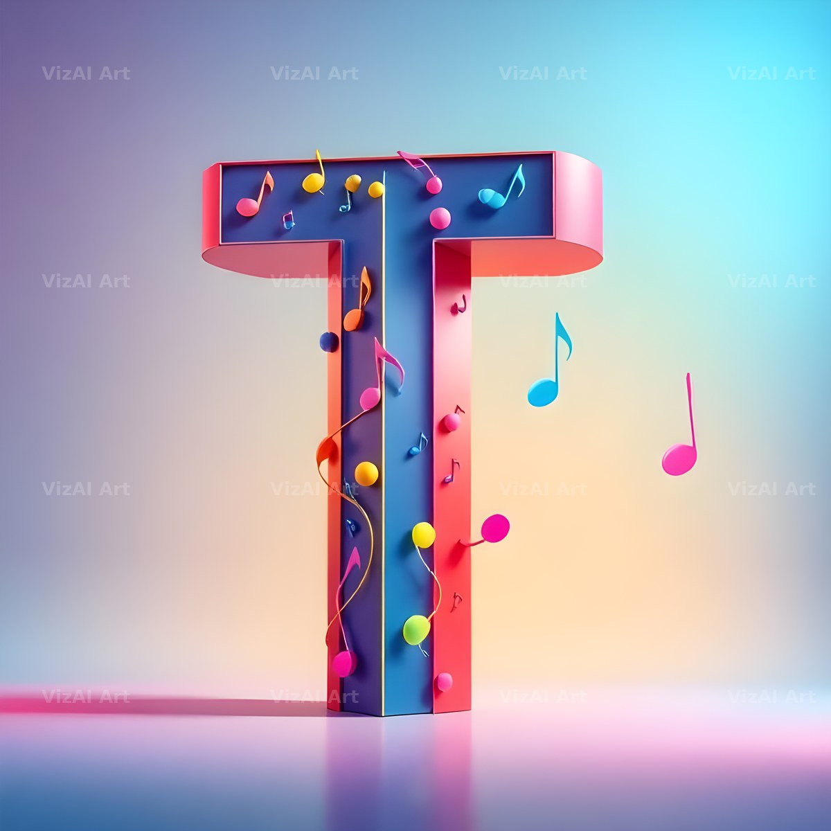 Rainbow Music Style alphabet letter T