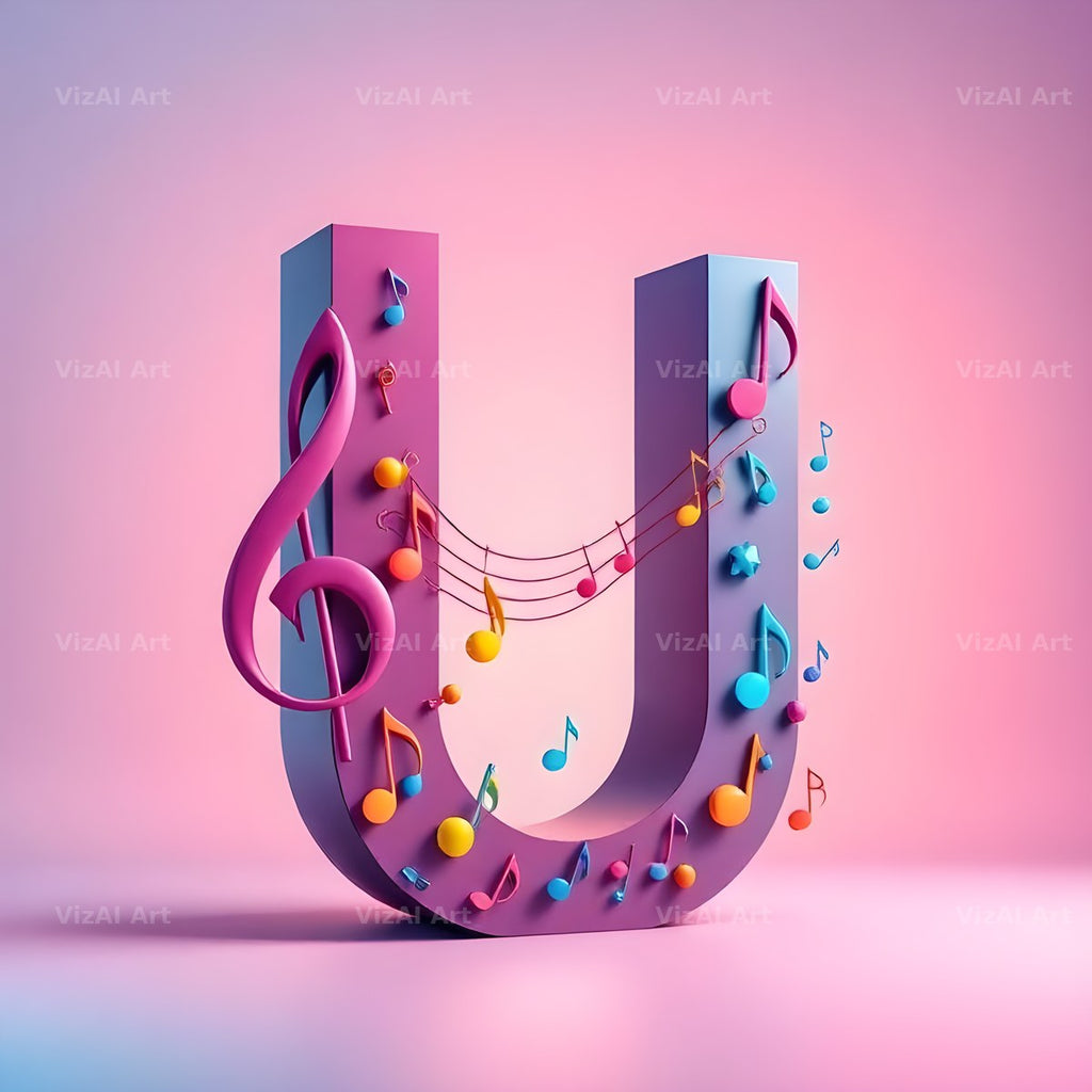 Rainbow Music Style alphabet letter U