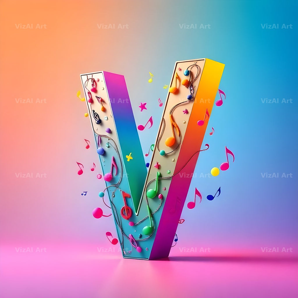 Rainbow Music Style alphabet letter V