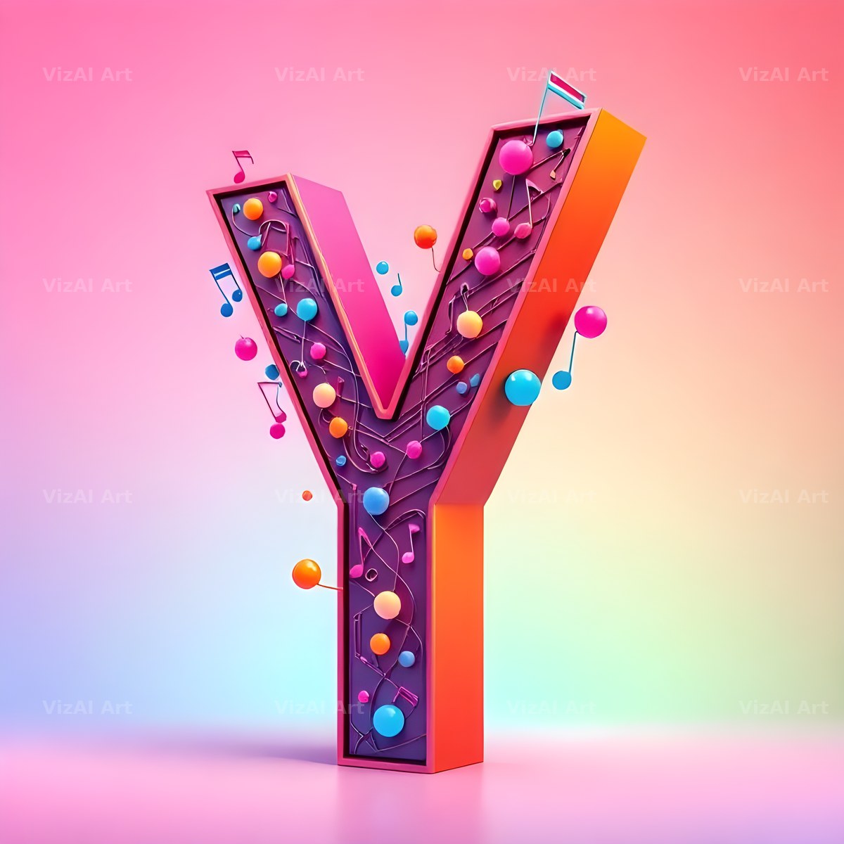 Rainbow Music Style alphabet letter Y