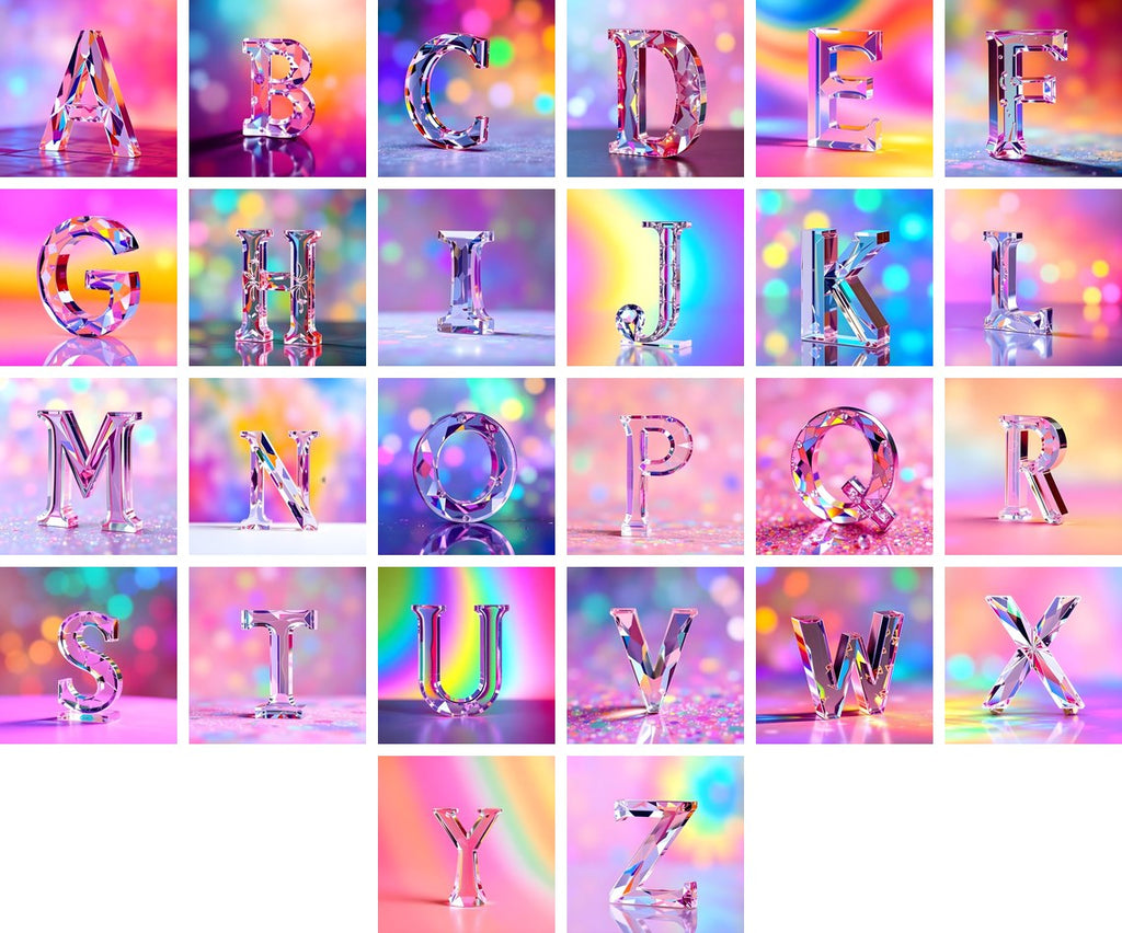 Rainbow Glass Reflection alphabet — all 26 letters