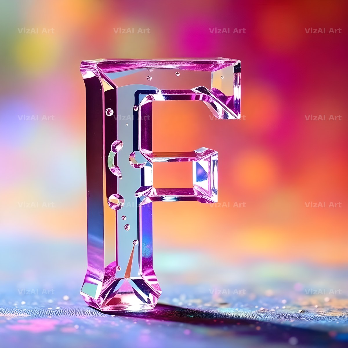 Rainbow Glass Reflection alphabet letter F