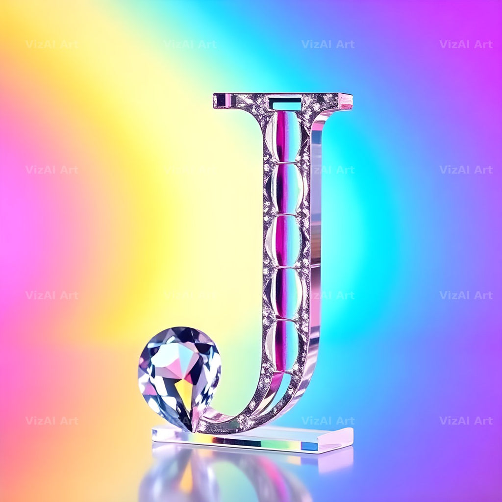 Rainbow Glass Reflection alphabet letter J