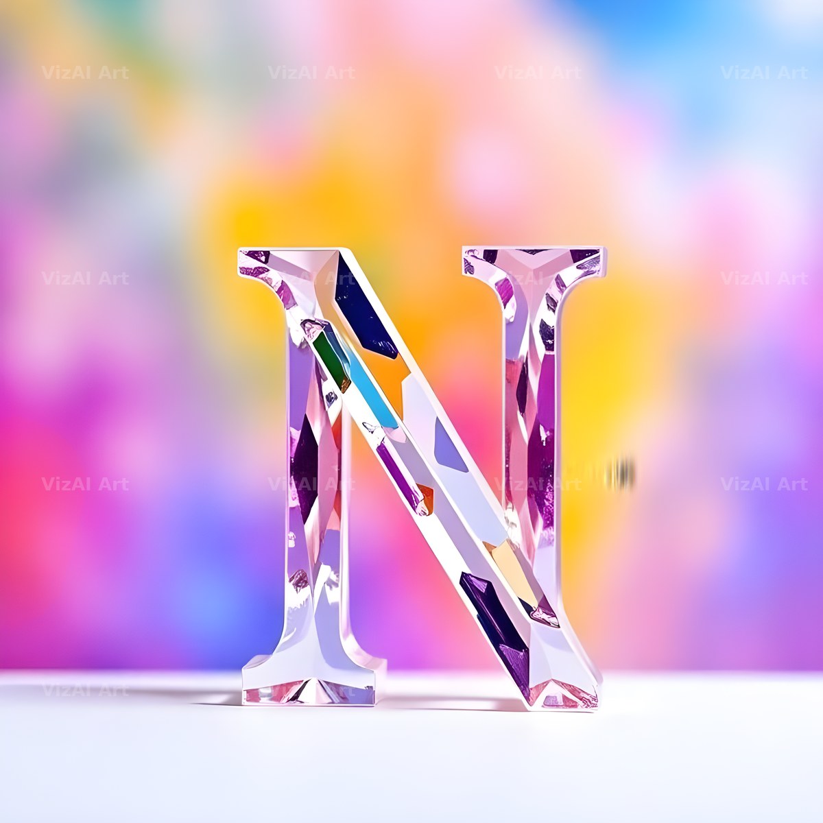 Rainbow Glass Reflection alphabet letter N