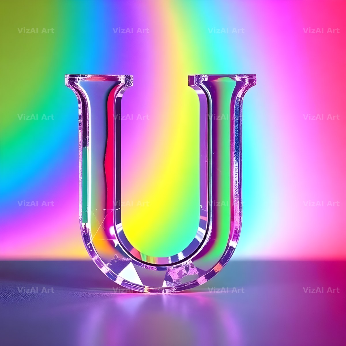Rainbow Glass Reflection alphabet letter U