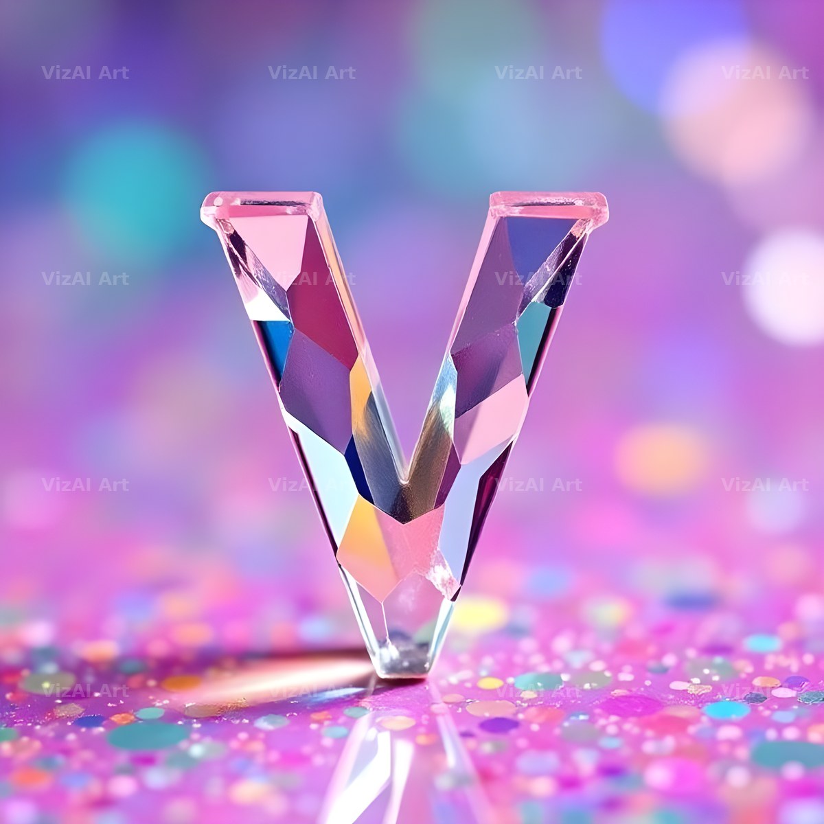 Rainbow Glass Reflection alphabet letter V