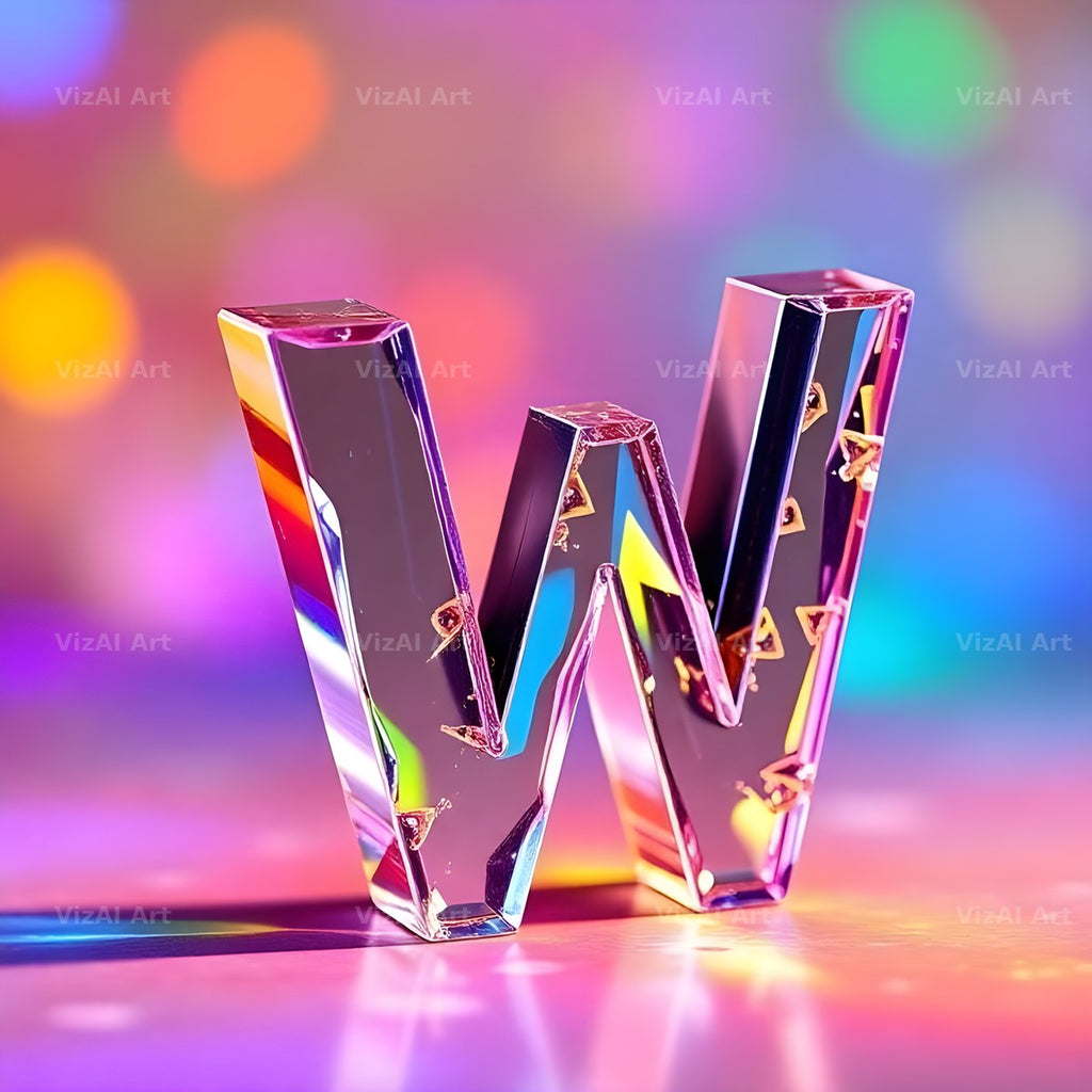 Rainbow Glass Reflection alphabet letter W