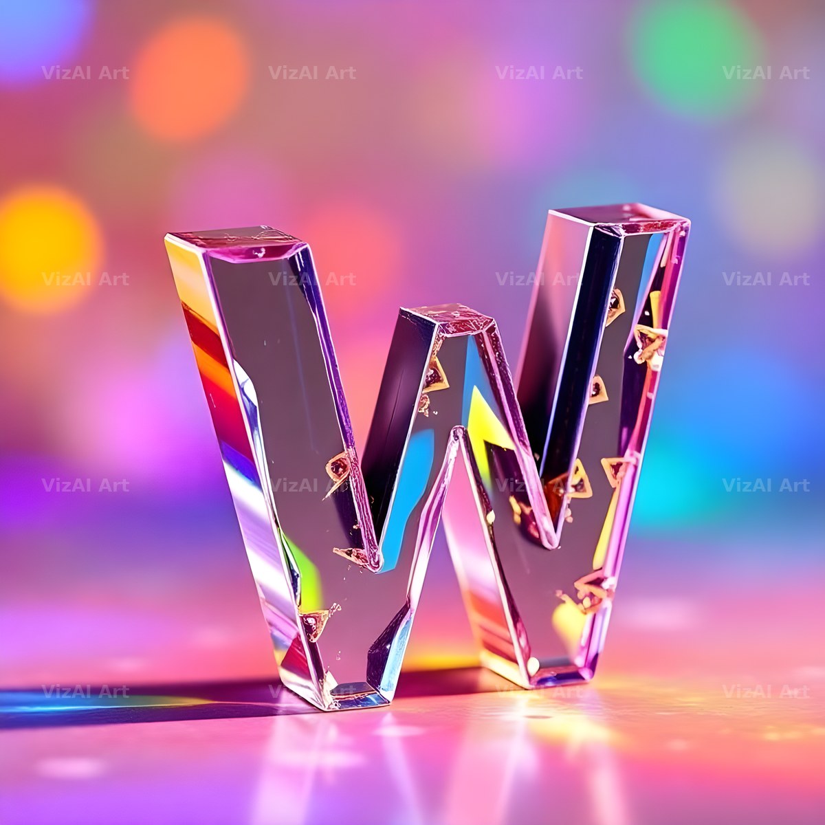 Rainbow Glass Reflection alphabet letter W