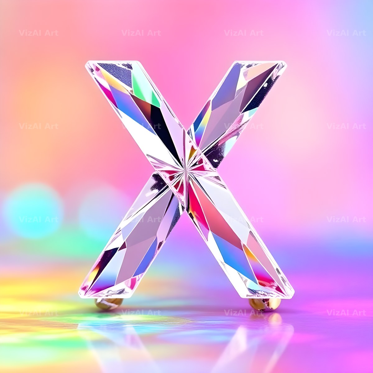 Rainbow Glass Reflection alphabet letter X