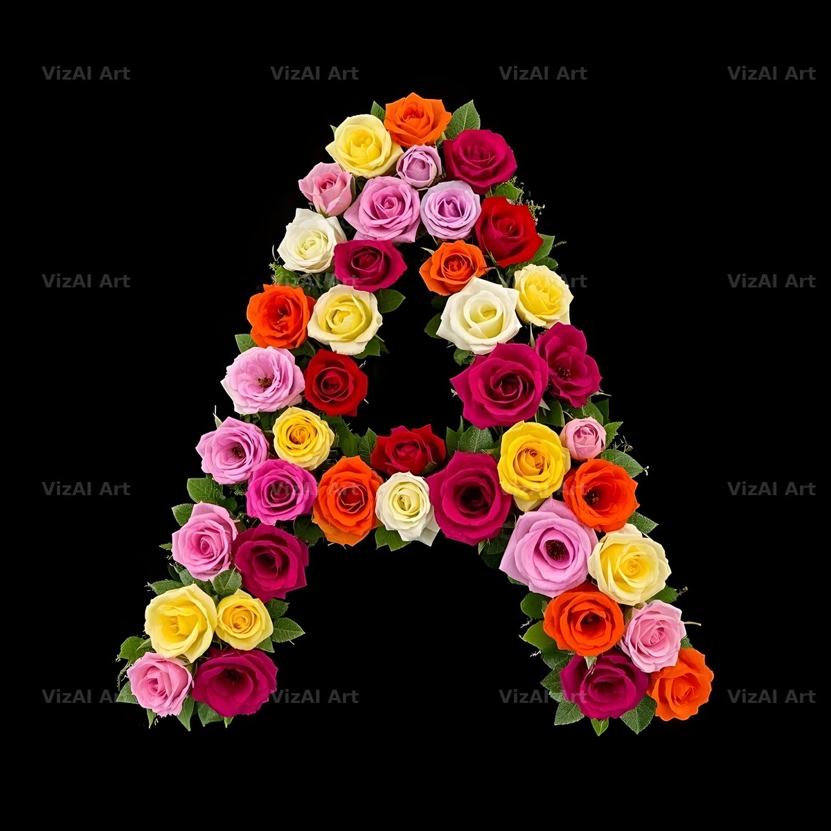 Rose Bouquet Noir alphabet letter A