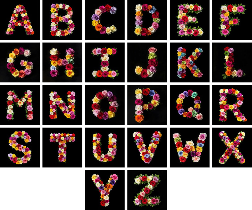 Rose Bouquet Noir alphabet — all 26 letters