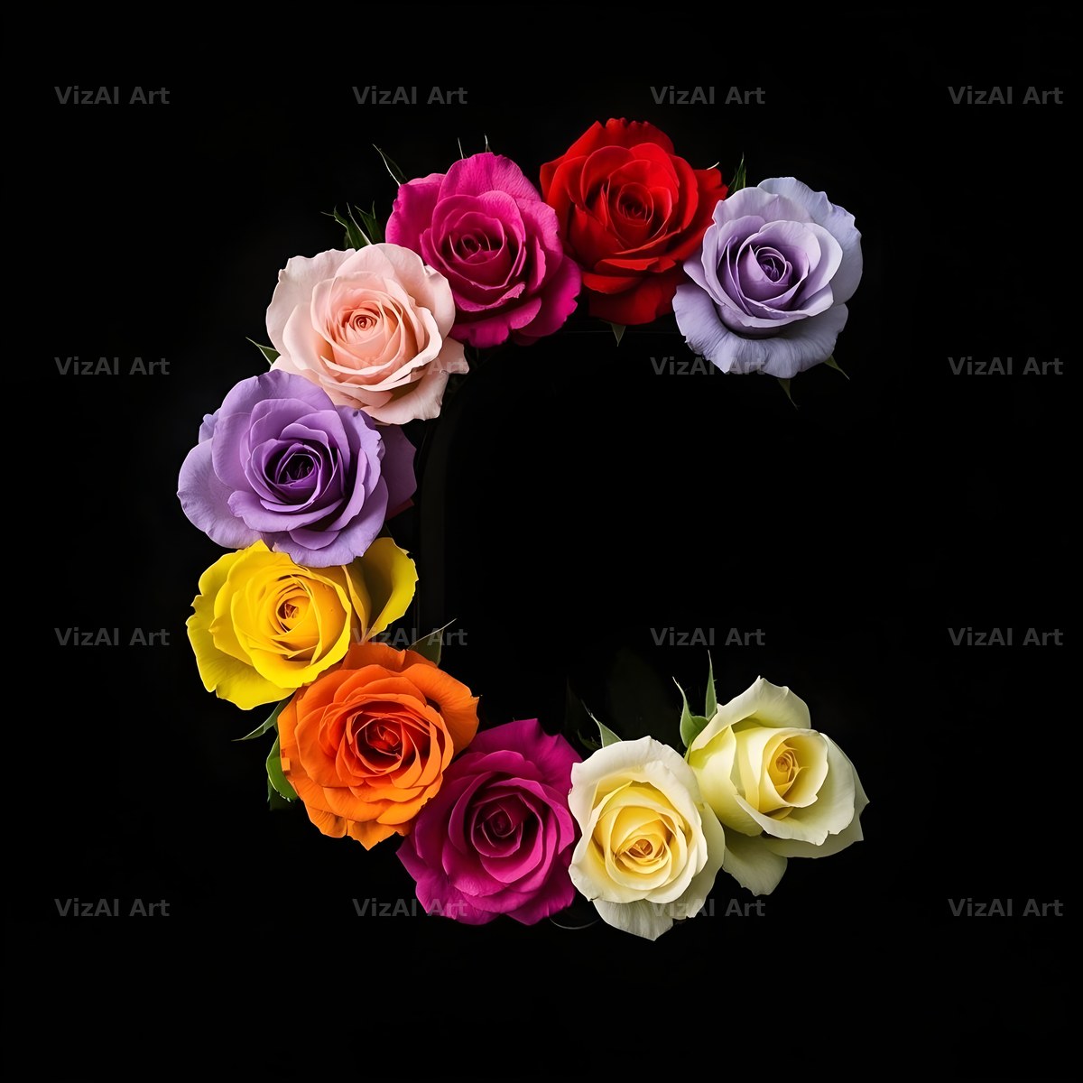 Rose Bouquet Noir alphabet letter C