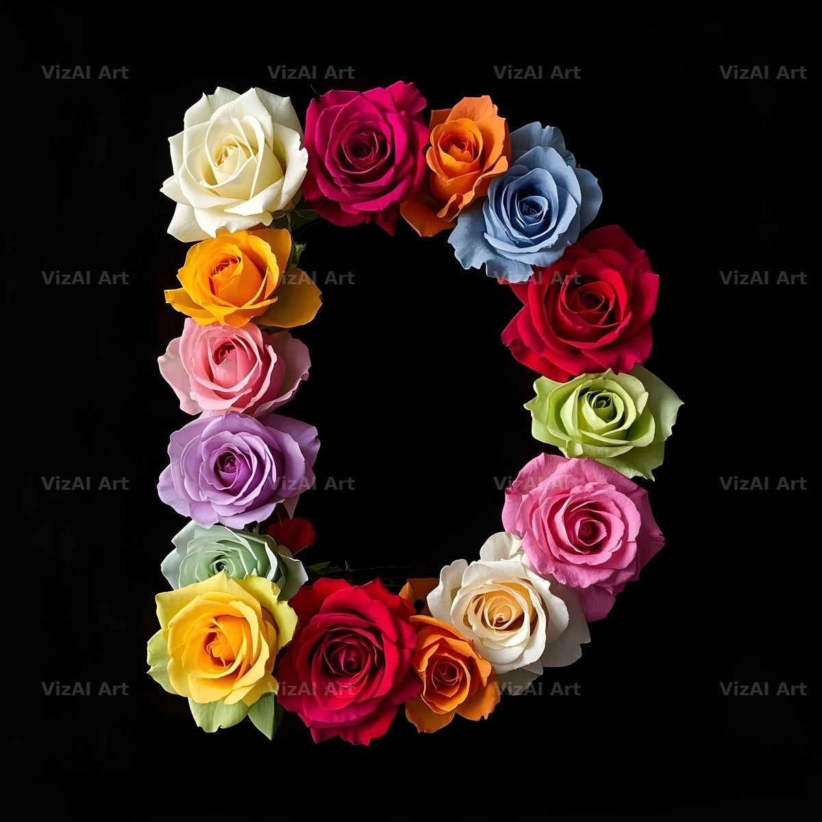 Rose Bouquet Noir alphabet letter D