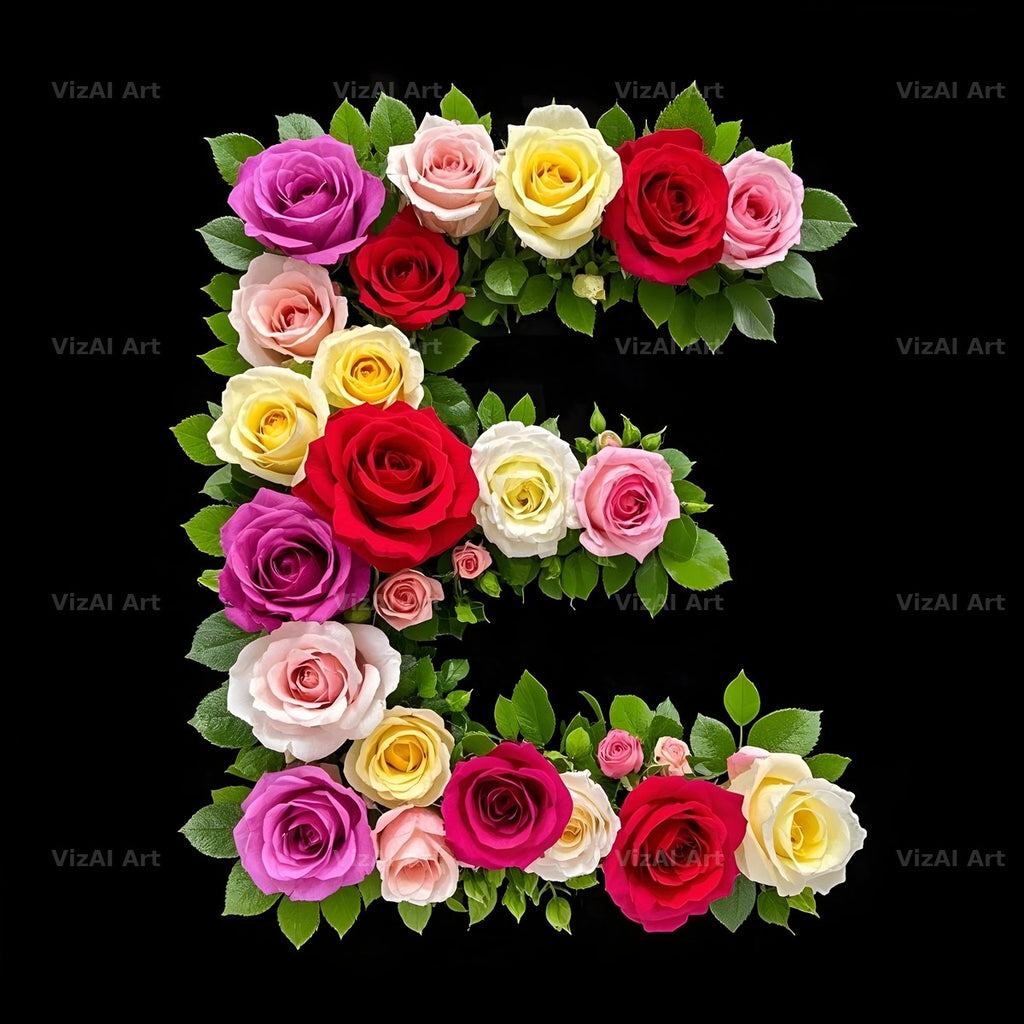 Rose Bouquet Noir alphabet letter E