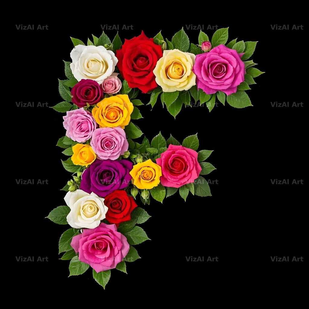 Rose Bouquet Noir alphabet letter F
