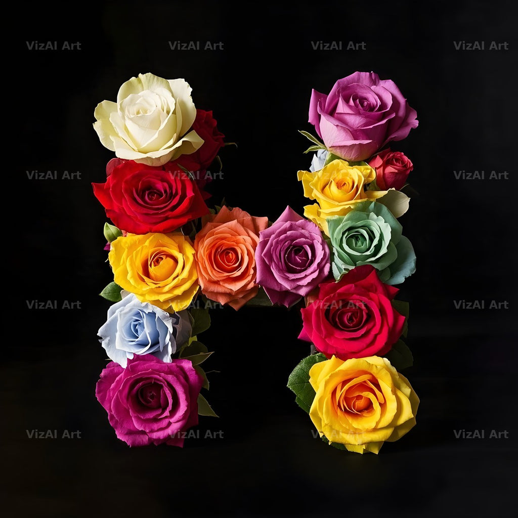 Rose Bouquet Noir alphabet letter H