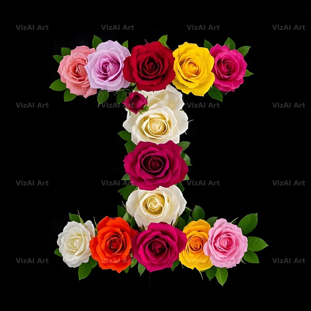 Rose Bouquet Noir alphabet letter I