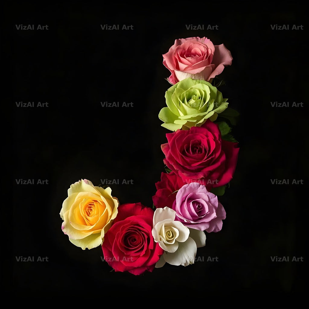 Rose Bouquet Noir alphabet letter J