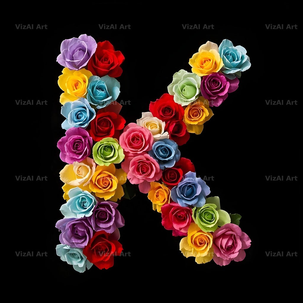 Rose Bouquet Noir alphabet letter K