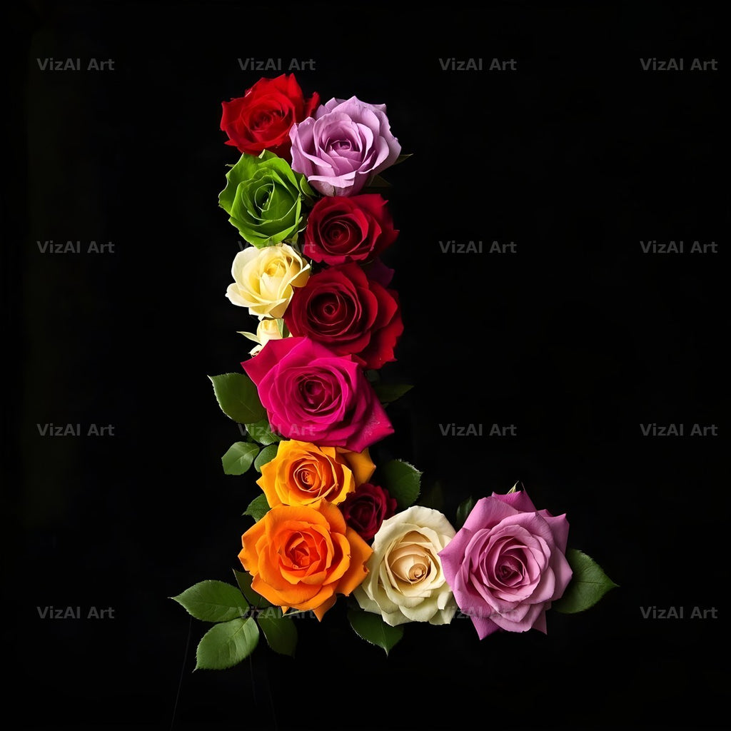 Rose Bouquet Noir alphabet letter L