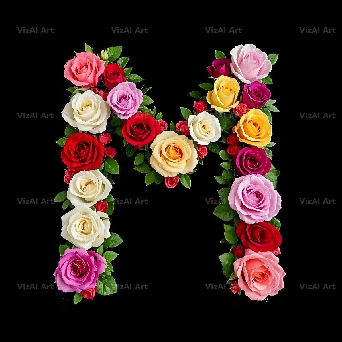 Rose Bouquet Noir alphabet letter M
